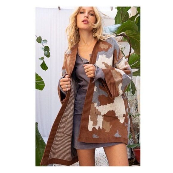 pol Camouflage Open Cardigan with Pockets - Picture 6 of 12